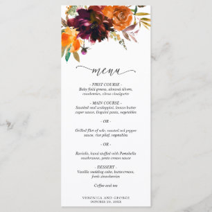 Rustic Fall Floral Elegant Wedding Menu