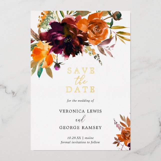 Rustic Fall Floral Elegant Wedding Save the Date (Front)