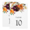 Rustic Fall Floral Elegant Wedding Table Number