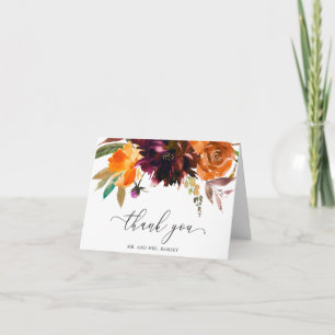 Rustic Fall Floral Elegant Wedding Thank You Card
