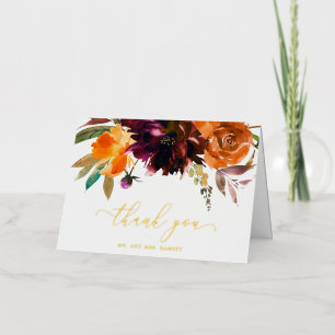 Rustic Fall Floral Elegant Wedding Thank You Foil Greeting Card