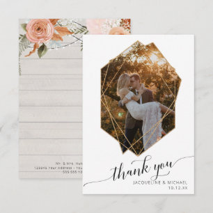 Rustic Fall Floral Foliage Geometric Gold Photo Th Thank You Card