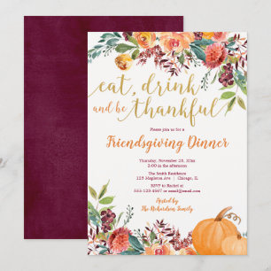 Rustic fall floral Friendsgiving Dinner Invitation