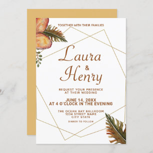 Rustic Fall Floral Gold Frame Wedding Invitation