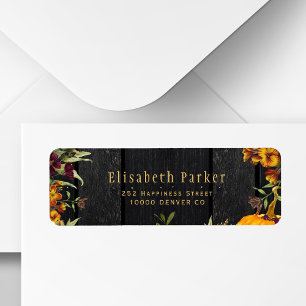 Rustic fall floral gold typography return address