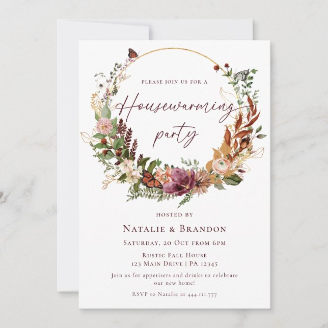 Rustic Fall Floral Housewarming Party Invitation (Front)