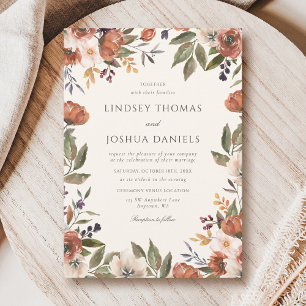 Rustic Fall Floral Ivory Wedding Invitation
