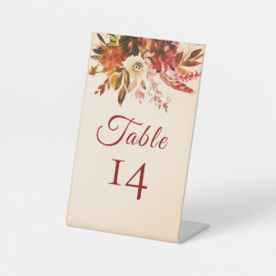 Rustic Fall Floral Ivory Wedding Table Number Pedestal Sign