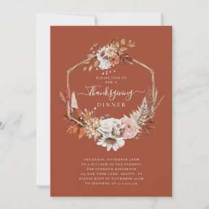 Rustic Fall Floral Leaves Thanksgiving Dinner Invitation