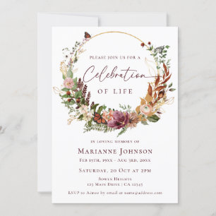 Rustic Fall Floral Memorial Celebration of Life Invitation