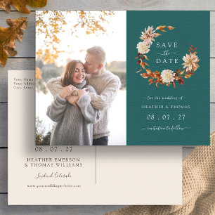 Rustic Fall Floral Photo Announcement Postcard