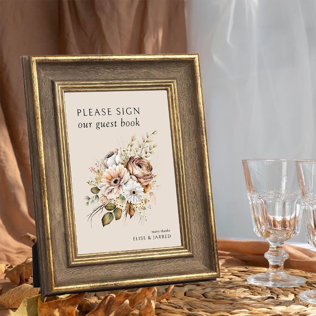 Rustic Fall Floral Please Sign our Guest Book Card (Guest book sign from the Rustic Floral Brown Neutral Wedding Collection by Darling & May)