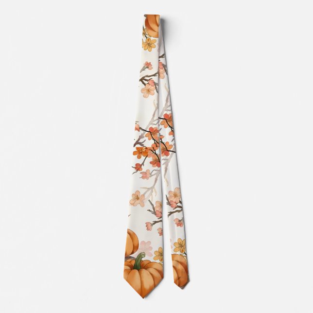 Rustic Fall Floral Pumpkin–Autumn Harvest  Tie (Front)