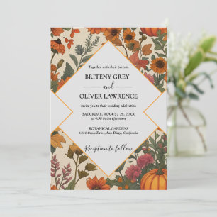 Rustic Fall Floral Pumpkin–Autumn Harvest Weeding Invitation