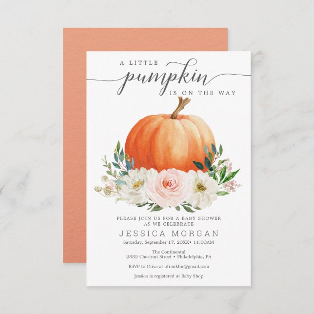 Rustic Fall Floral Pumpkin Baby Shower Invitation (Front/Back)