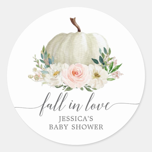 Rustic Fall Floral Pumpkin Fall In Love Favour Classic Round Sticker (Front)