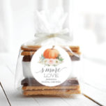 Rustic Fall Floral Pumpkin S'More Love Favour Classic Round Sticker<br><div class="desc">Use this lovely s'more love stickers on tasty bundles of s'more favours! Easy to edit the name and event. Great for baby showers,  bridal showers and weddings!

See the entire Rustic Fall Floral Pumpkin collection for more matching items!</div>