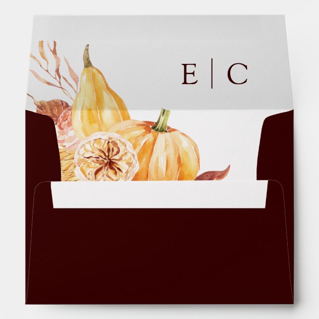Rustic Fall Floral Pumpkin Wedding 5x7 Burgundy  Envelope (Back (Bottom))