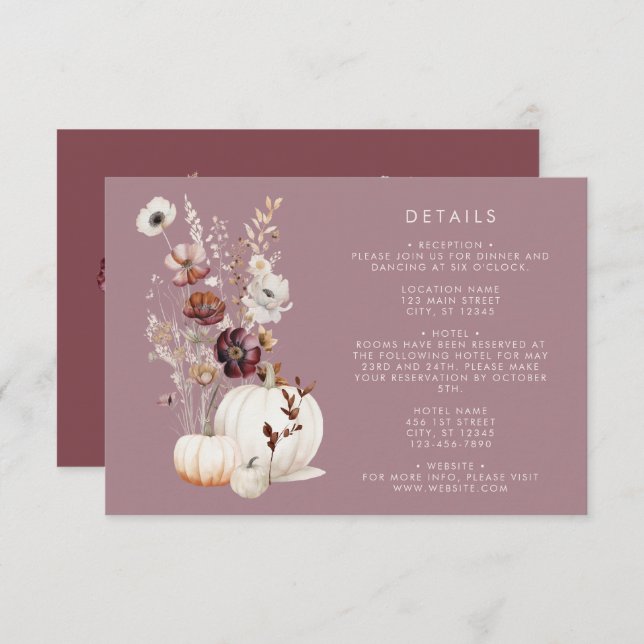 Rustic Fall Floral Pumpkin Wedding Enclosure Card (Front/Back)