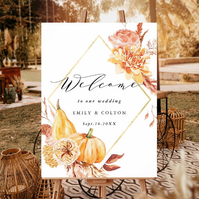 Rustic Fall Floral Pumpkin Wedding Welcome Sign (Creator Uploaded)