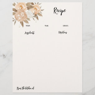 Rustic Fall Floral Recipe Binder Paper
