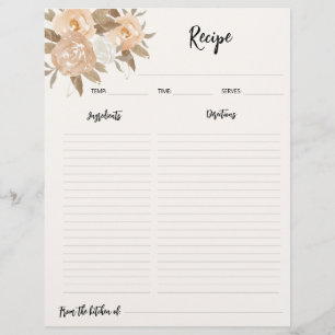 Rustic Fall Floral Recipe Binder Paper