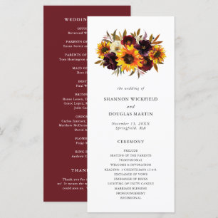 Rustic Fall Floral Sunflower Wedding Programme