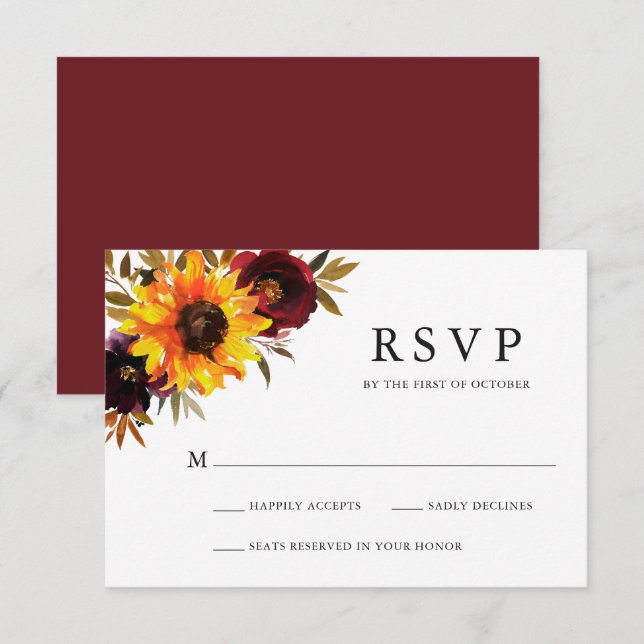 Rustic Fall Floral Sunflower Wedding RSVP Card (Front/Back)