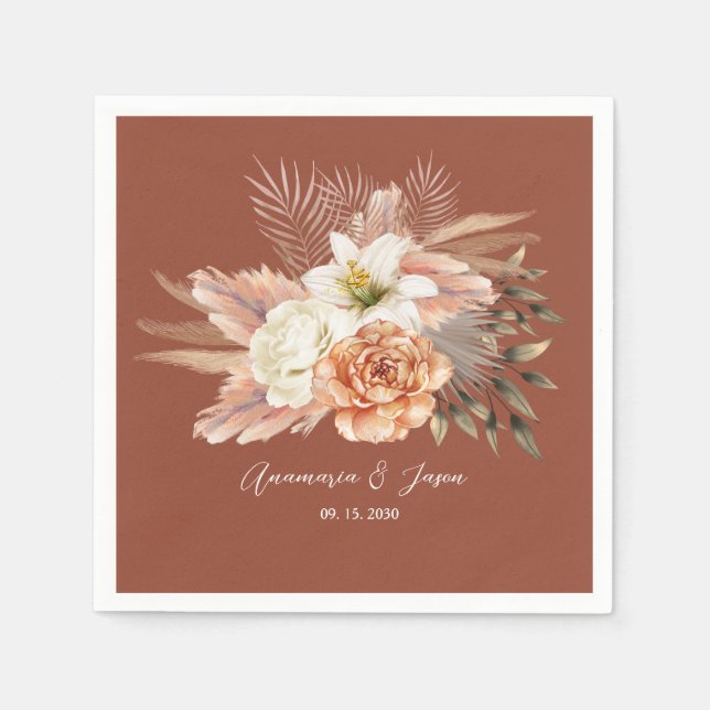 Rustic Fall Floral Terracotta Wedding Napkin (Front)