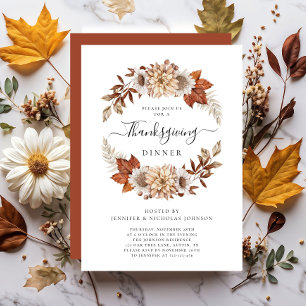 Rustic Fall Floral Thanksgiving Dinner  Invitation