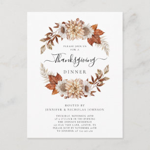 Rustic Fall Floral Thanksgiving Dinner Invitation Postcard
