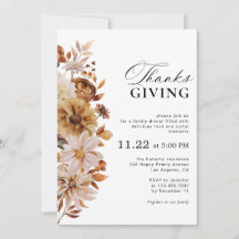 Rustic Fall Floral Thanksgiving Invitation