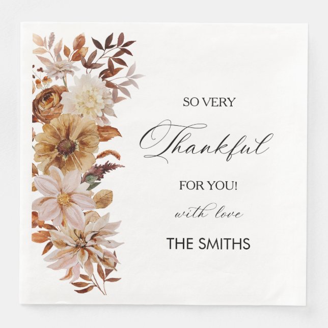 Rustic Fall Floral Thanksgiving Paper Napkin (Front)