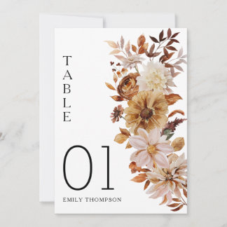 Rustic Fall Floral Thanksgiving Table Number Card