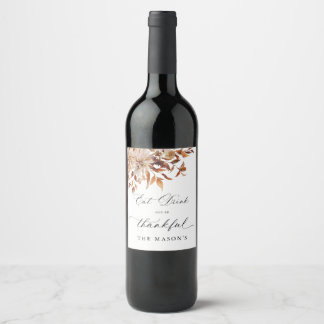 Rustic Fall Floral Thanksgiving Wine Bottle Label