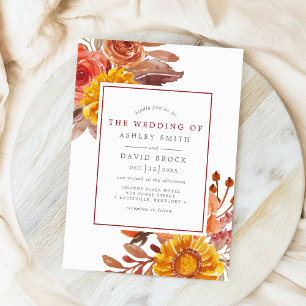 Rustic Fall Floral Watercolor Wedding Invitation