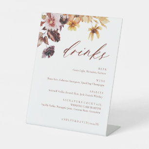 Rustic Fall Floral Wedding Drink Menu Pedestal Sign