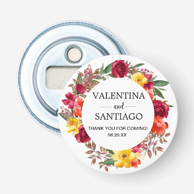 Rustic Fall Floral Wedding Favour  Bottle Opener (Front)