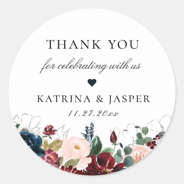 Rustic Fall Floral Wedding Favour Classic Round Sticker (Front)