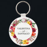 Rustic Fall Floral Wedding Favour Key Ring<br><div class="desc">Bright and colourful fall flowers create a beautiful and elegant rustic wreath. Burgundy red roses and bright yellow,  orange and blush pink flowers</div>