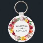 Rustic Fall Floral Wedding Favour Key Ring<br><div class="desc">Bright and colourful fall flowers create a beautiful and elegant rustic wreath. Burgundy red roses and bright yellow,  orange and blush pink flowers</div>