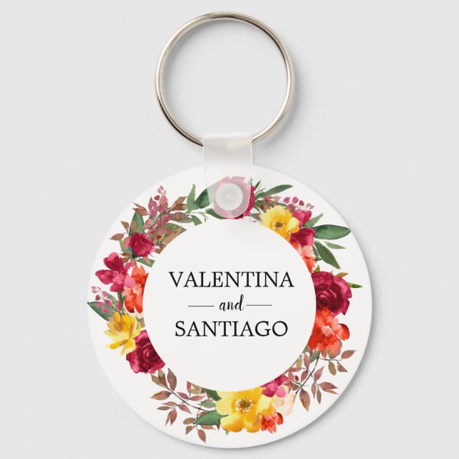 Rustic Fall Floral Wedding Favour Key Ring (Front)
