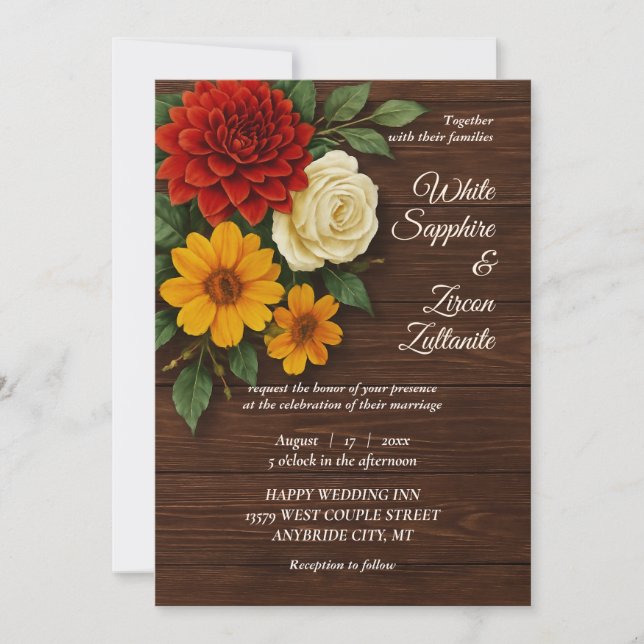 Rustic Fall Floral Wedding Invitation (Front)