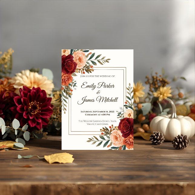 Rustic Fall Floral Wedding Invitation (Creator Uploaded)