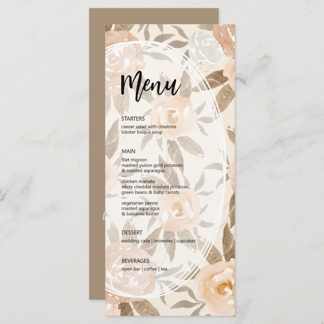 Rustic Fall Floral Wedding  Menu (Front/Back)