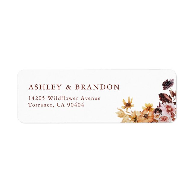 Rustic Fall Floral Wedding Return Address Label (Front)