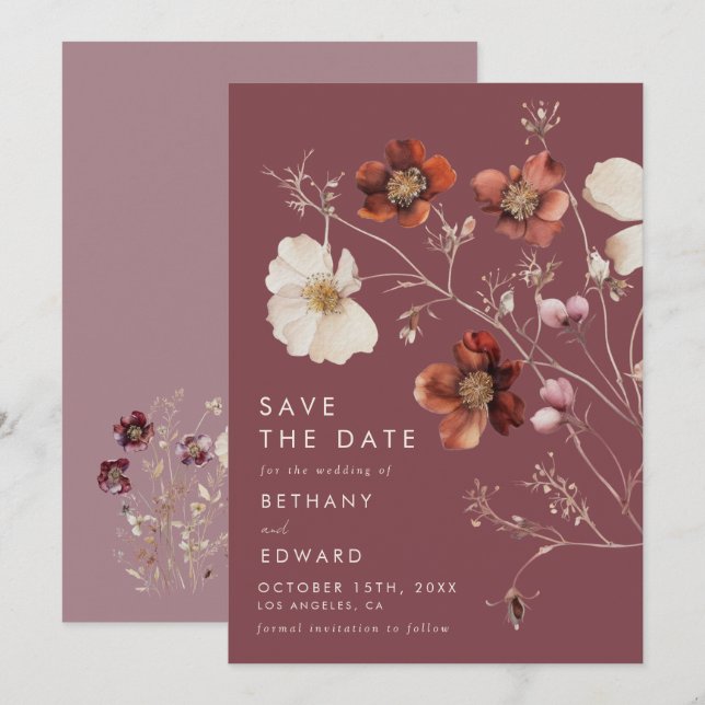 Rustic Fall Floral Wedding Save The Date (Front/Back)
