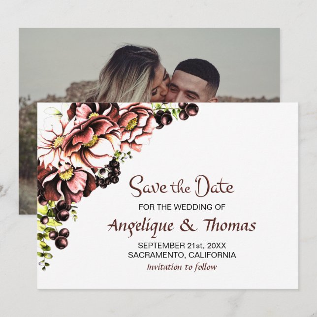 Rustic Fall Floral Wedding Save The Date (Front/Back)