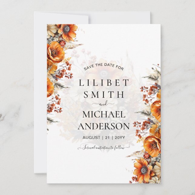 Rustic Fall Floral Wedding Save The Date (Front)