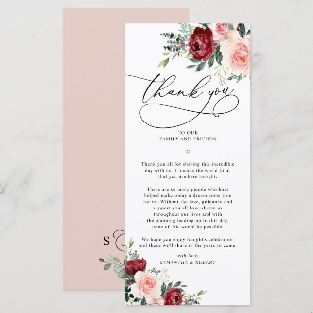 Rustic Fall Floral Wedding Thank You Letter Card (Front/Back)
